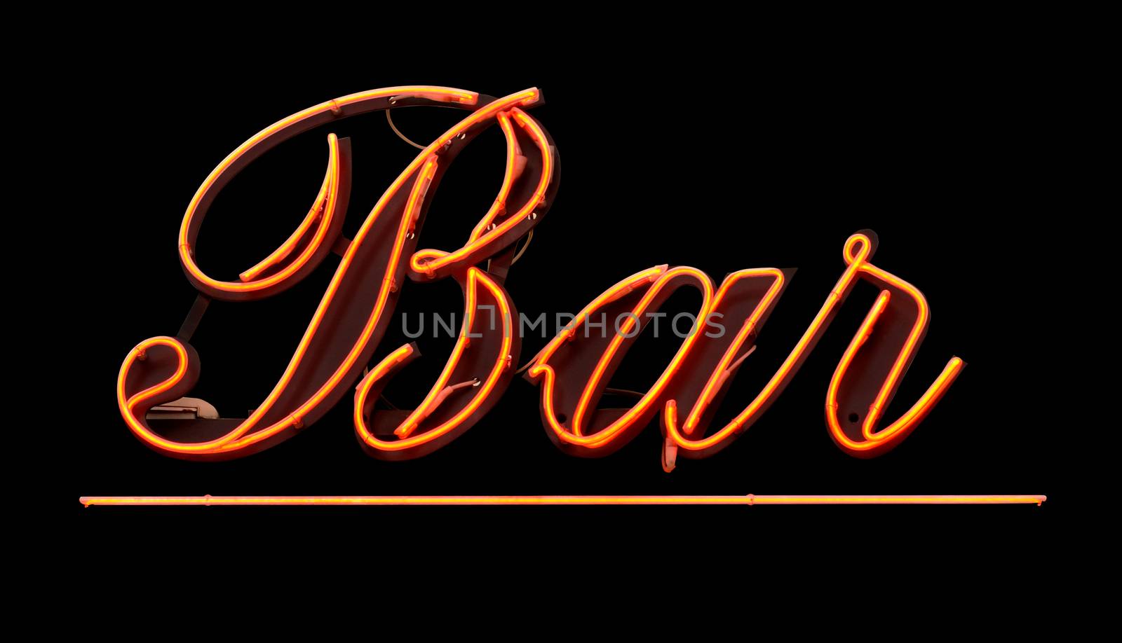 Grungy Isolated Neon Bar Sign Against Black Background
