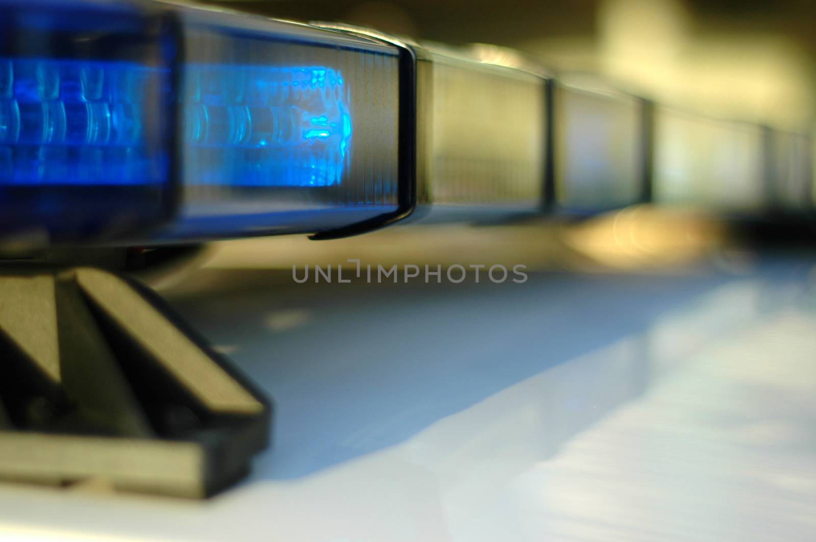 Closeup Of Lights On A Police Car With Shallow Depth Of Focus
