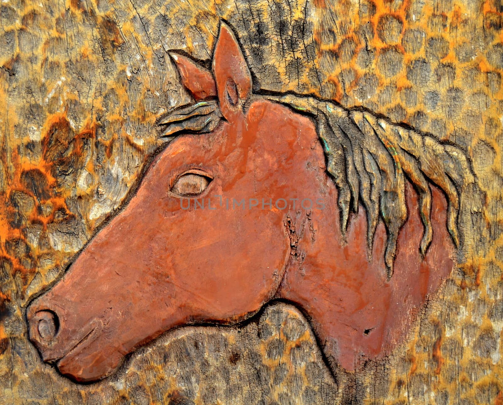 Rustic Vintage Wood Carving Portrait Of A Horse