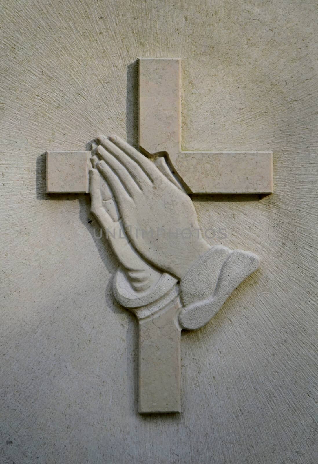 Pray Hands Cross Grave by mrdoomits