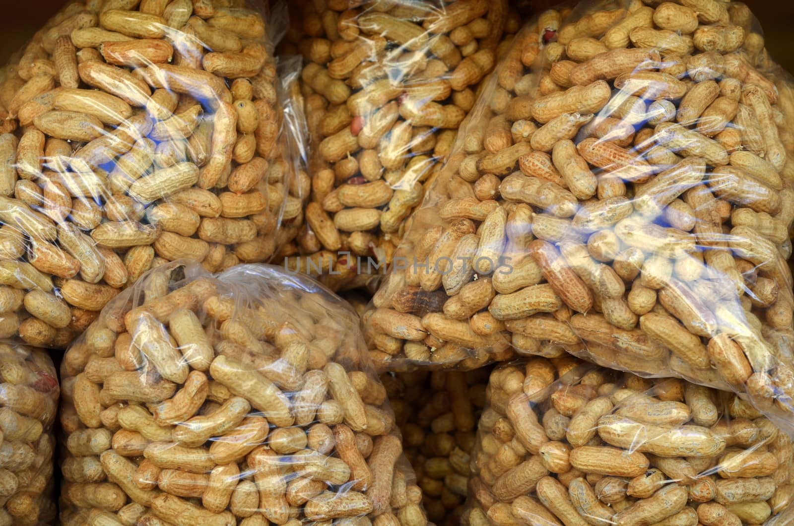 Background Food Image Of Bags Of Peanuts At A Market