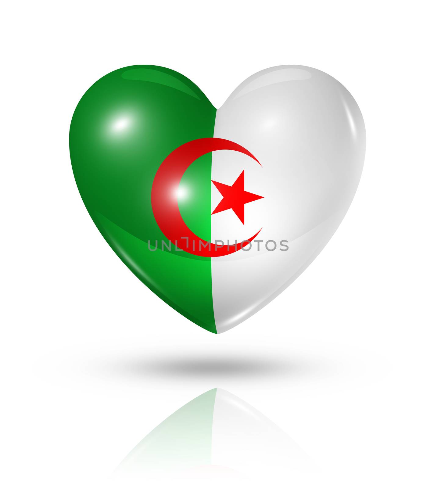Love Algeria symbol. 3D heart flag icon isolated on white with clipping path