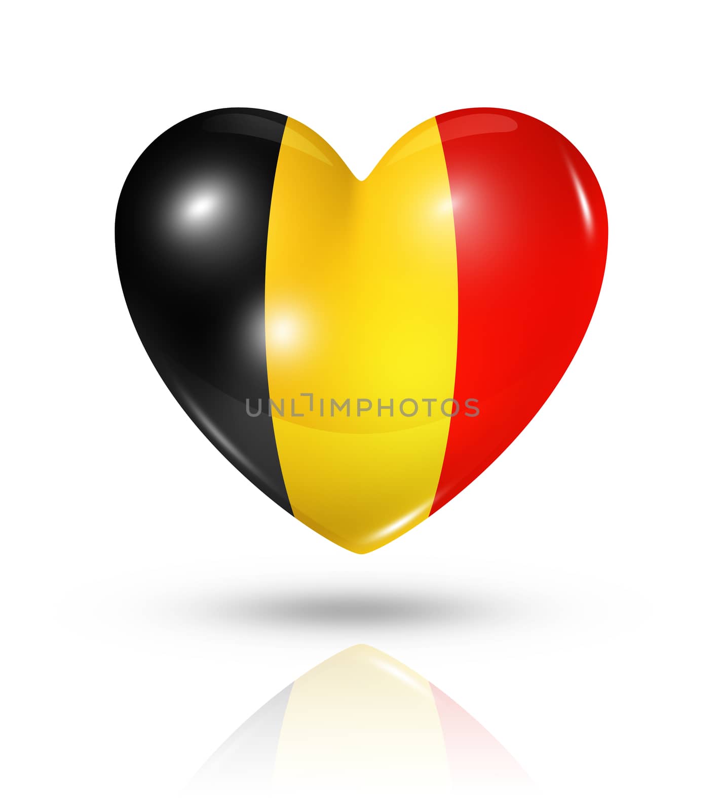 Love Belgium symbol. 3D heart flag icon isolated on white with clipping path