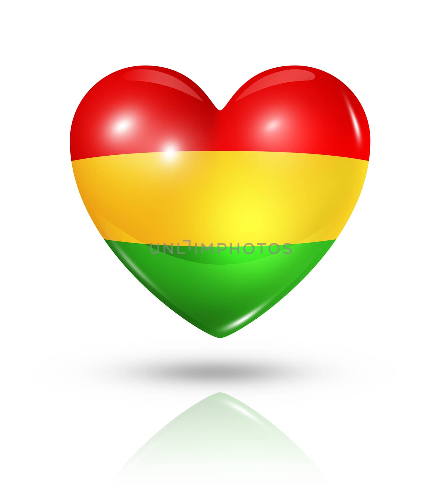 Love Bolivia symbol. 3D heart flag icon isolated on white with clipping path