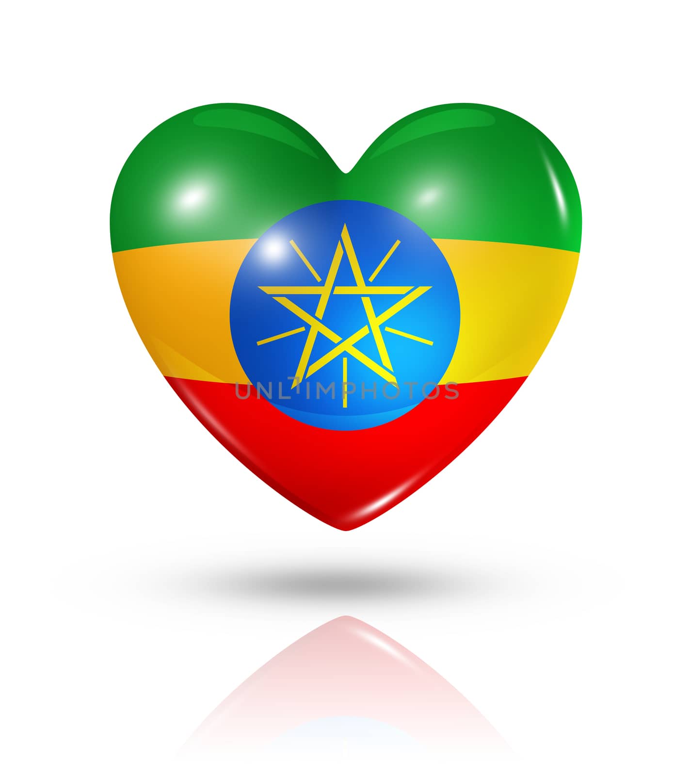 Love Ethiopia symbol. 3D heart flag icon isolated on white with clipping path