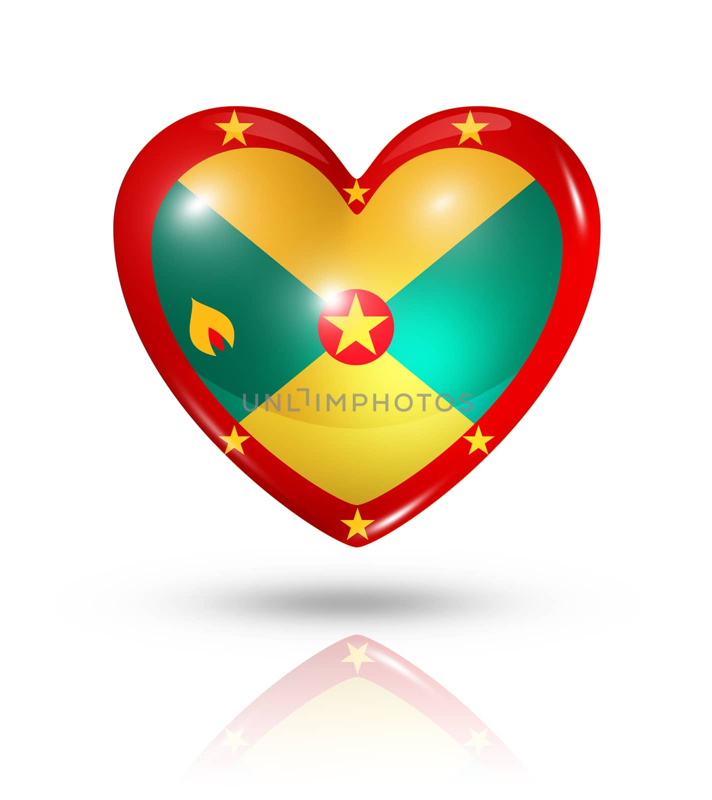 Love Grenada symbol. 3D heart flag icon isolated on white with clipping path