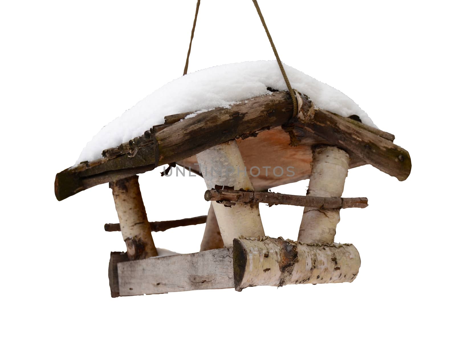 Seasonal Winter Isolation Of Snow Covered Bird House With Clipping Path