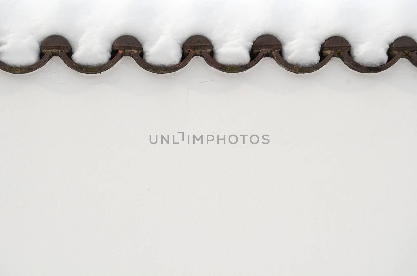 Winter Seasonal Image Of Thick Snow On Some Roof Tiles With Copy Space