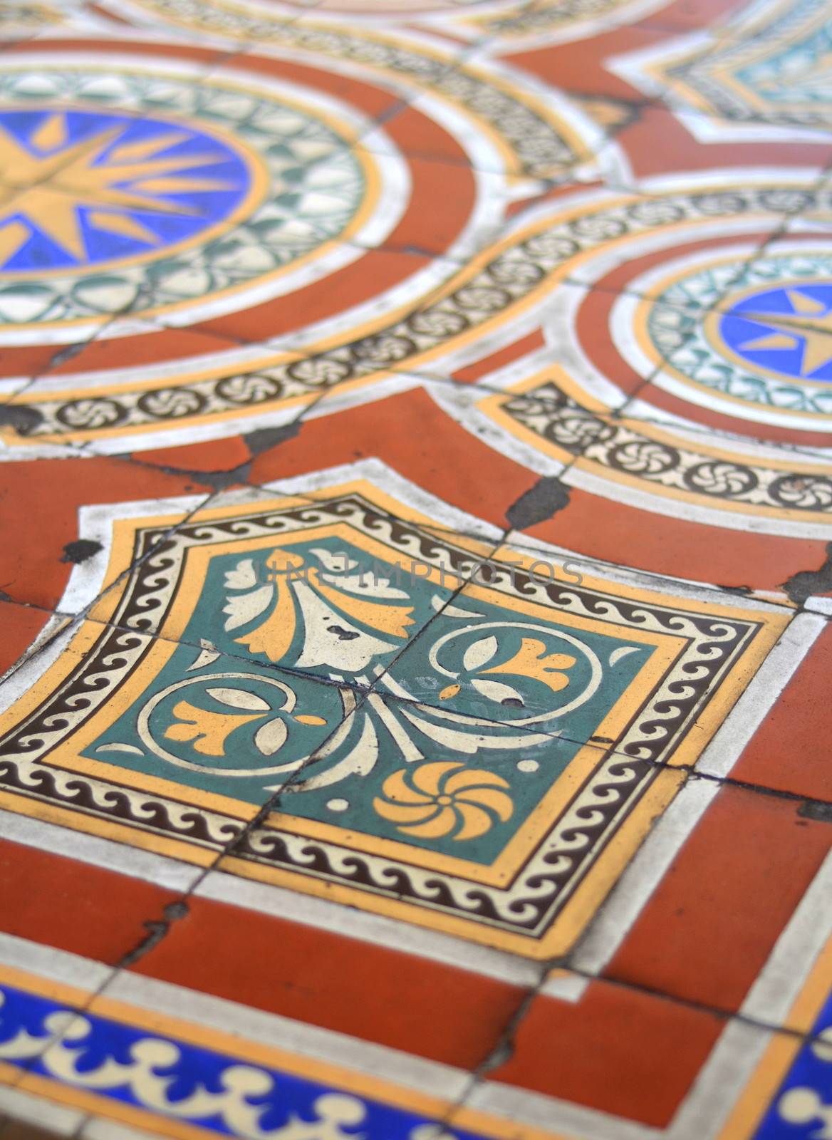 Ancient Ornate Floor Tiles With Shallow Depth Of Focus