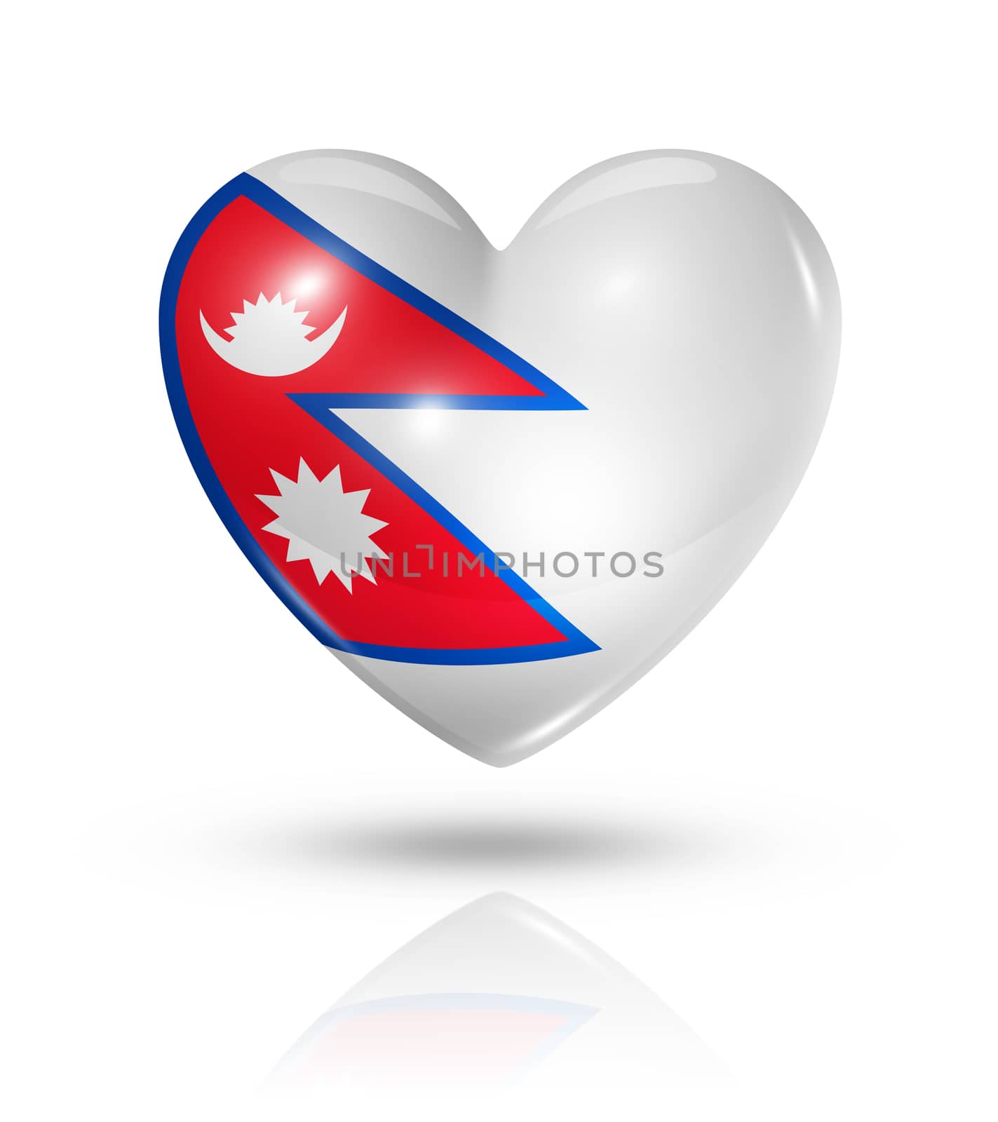 Love Nepal symbol. 3D heart flag icon isolated on white with clipping path