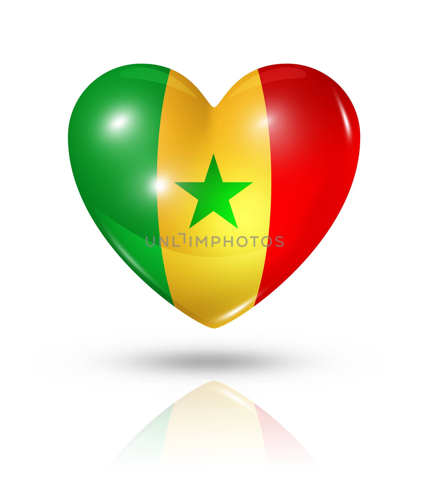 Love Senegal symbol. 3D heart flag icon isolated on white with clipping path