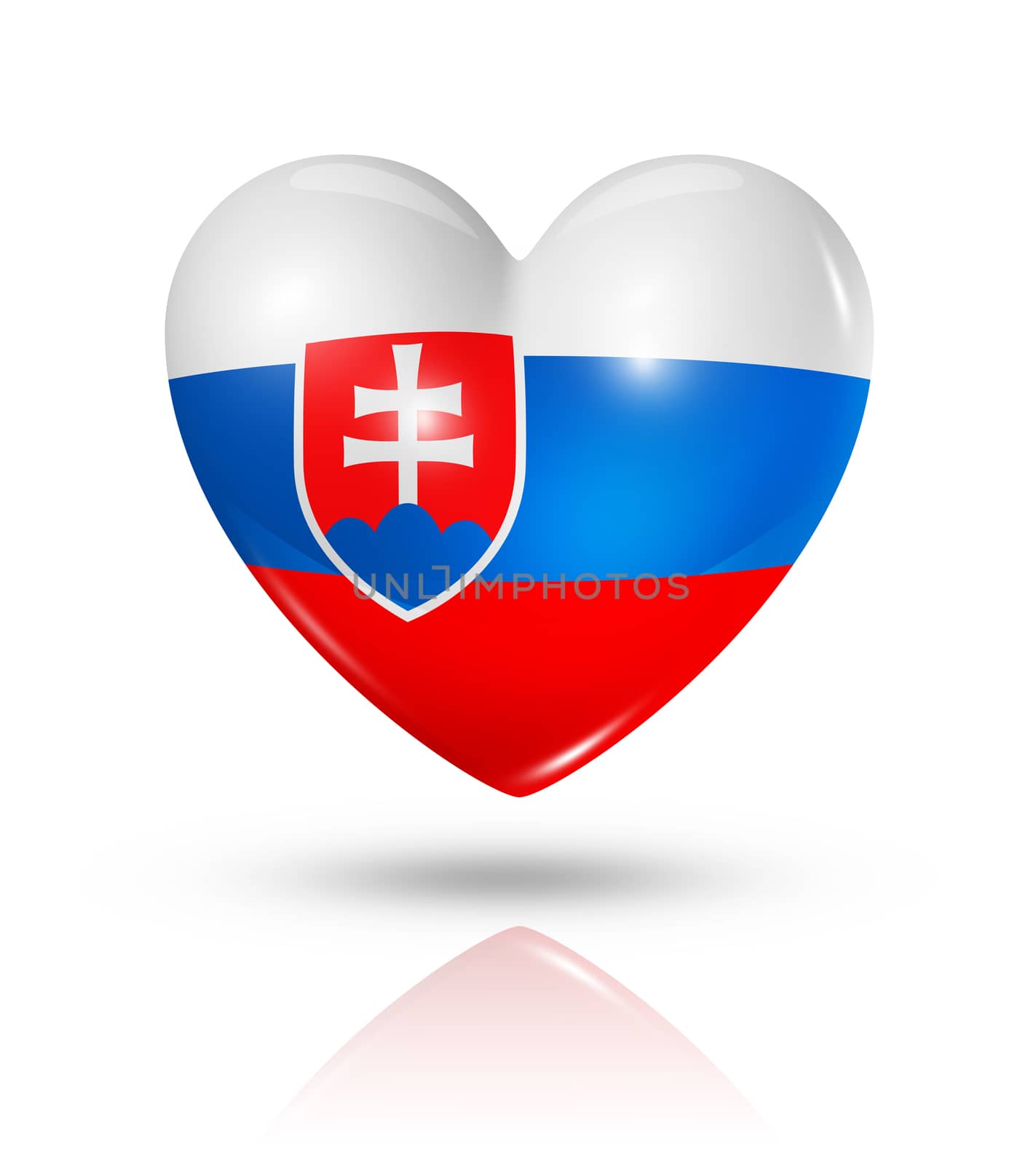 Love Slovakia symbol. 3D heart flag icon isolated on white with clipping path