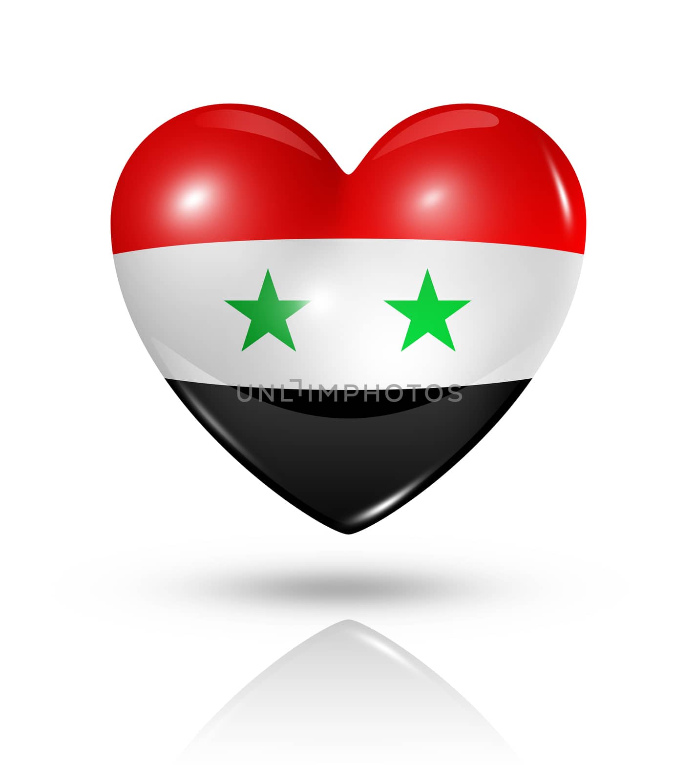 Love Syria symbol. 3D heart flag icon isolated on white with clipping path