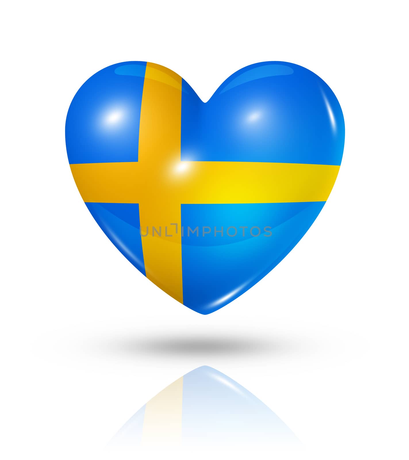 Love Sweden symbol. 3D heart flag icon isolated on white with clipping path