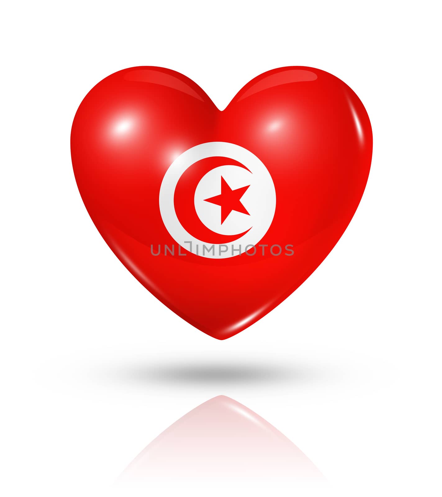 Love Tunisia symbol. 3D heart flag icon isolated on white with clipping path
