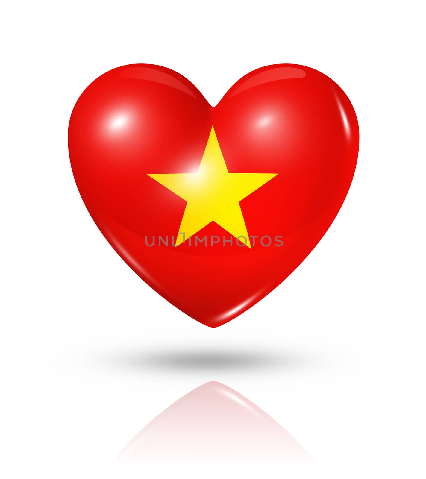 Love Vietnam symbol. 3D heart flag icon isolated on white with clipping path