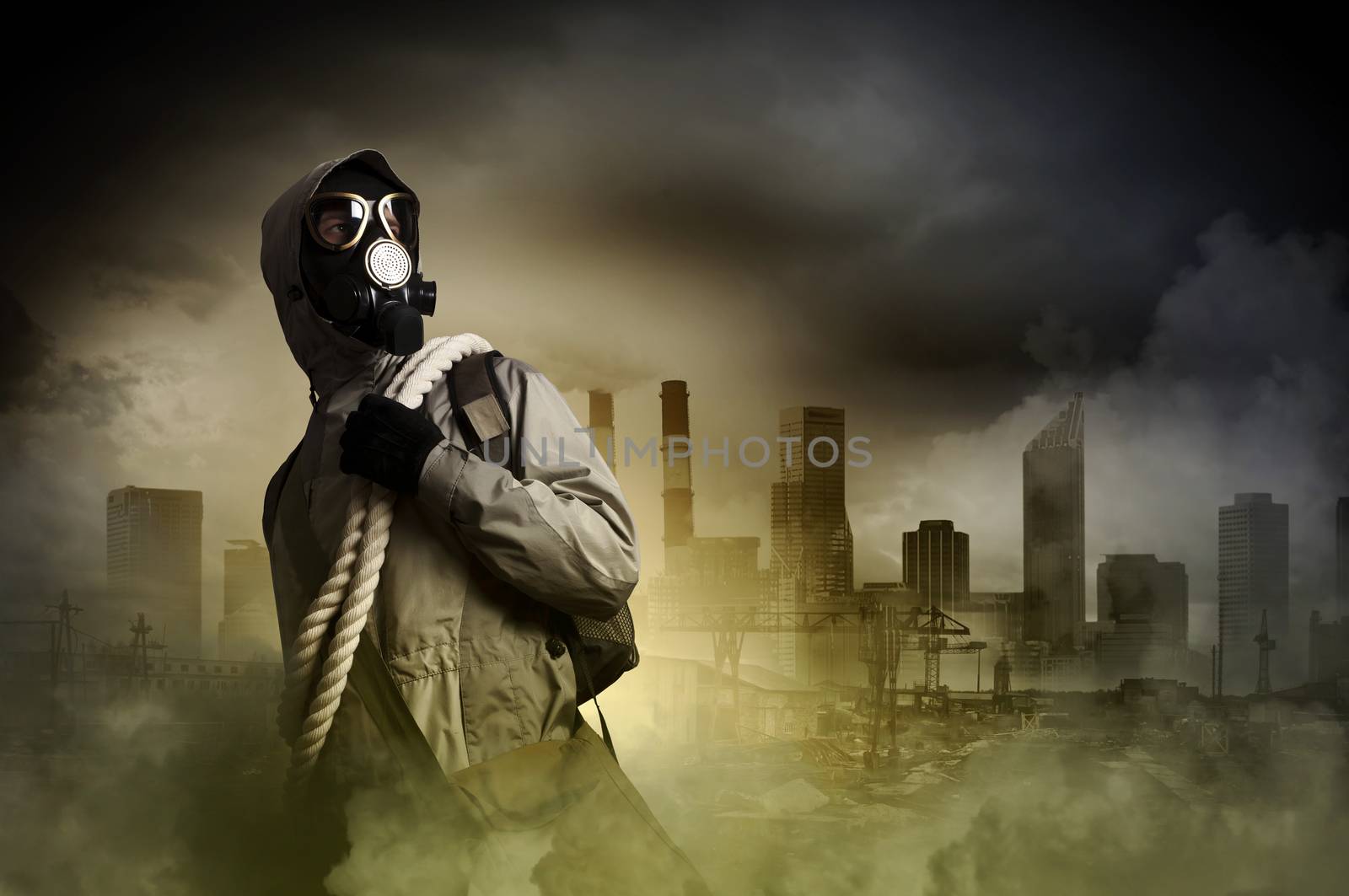 Stalker against nuclear background. Disaster and pollution