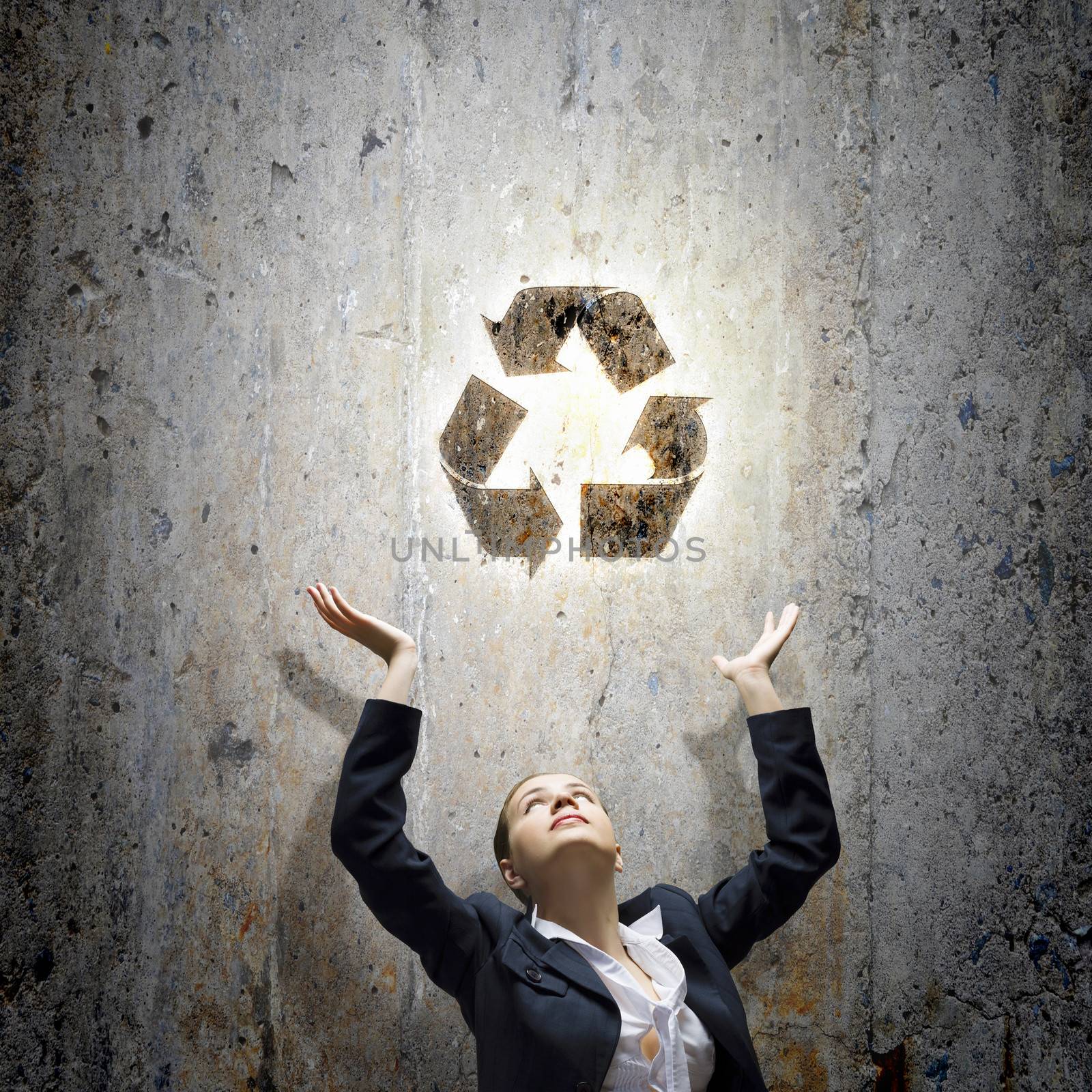 Image of businesswoman and recycle symbol. Ecology concept