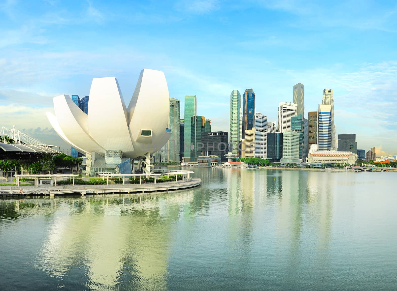 Singapore cityscape. View from Helix Bridge