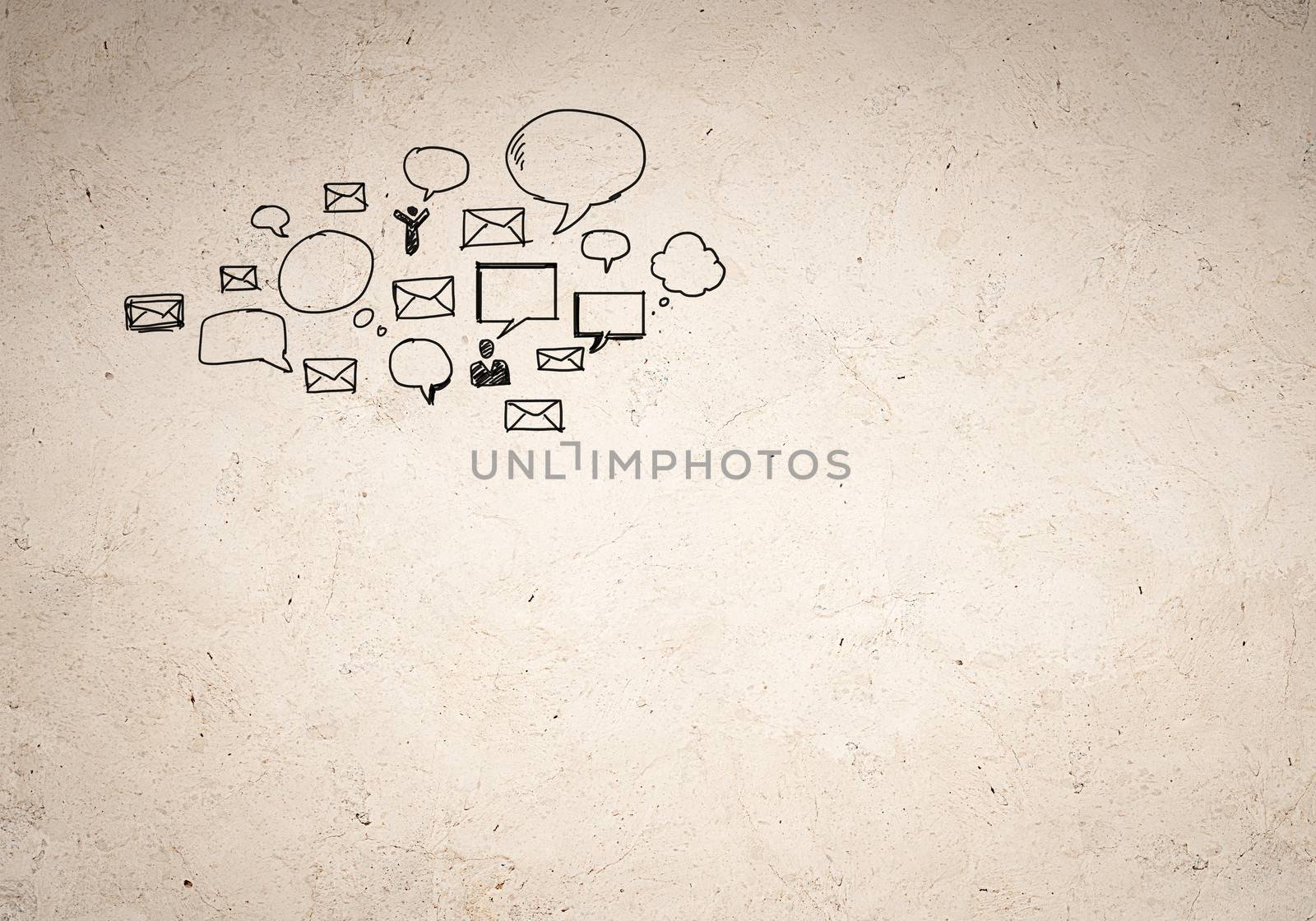 Business background image with drawn ideas and speech bubbles