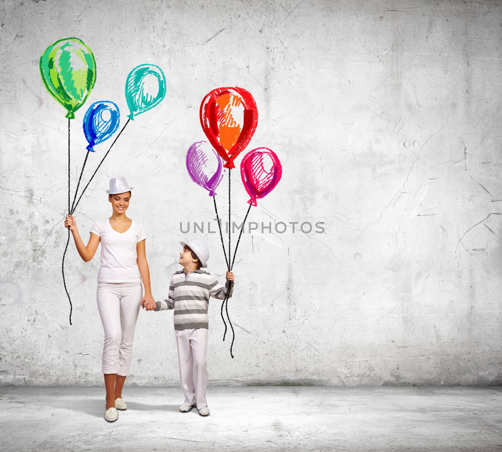 Image of young happy smiling family walking