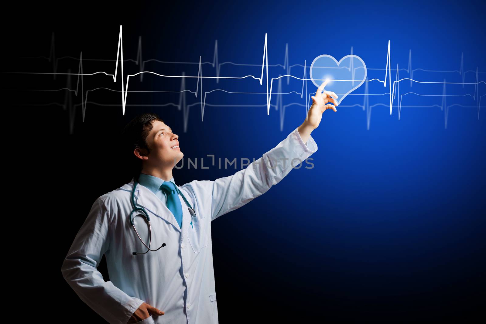 Image of male doctor touching media image