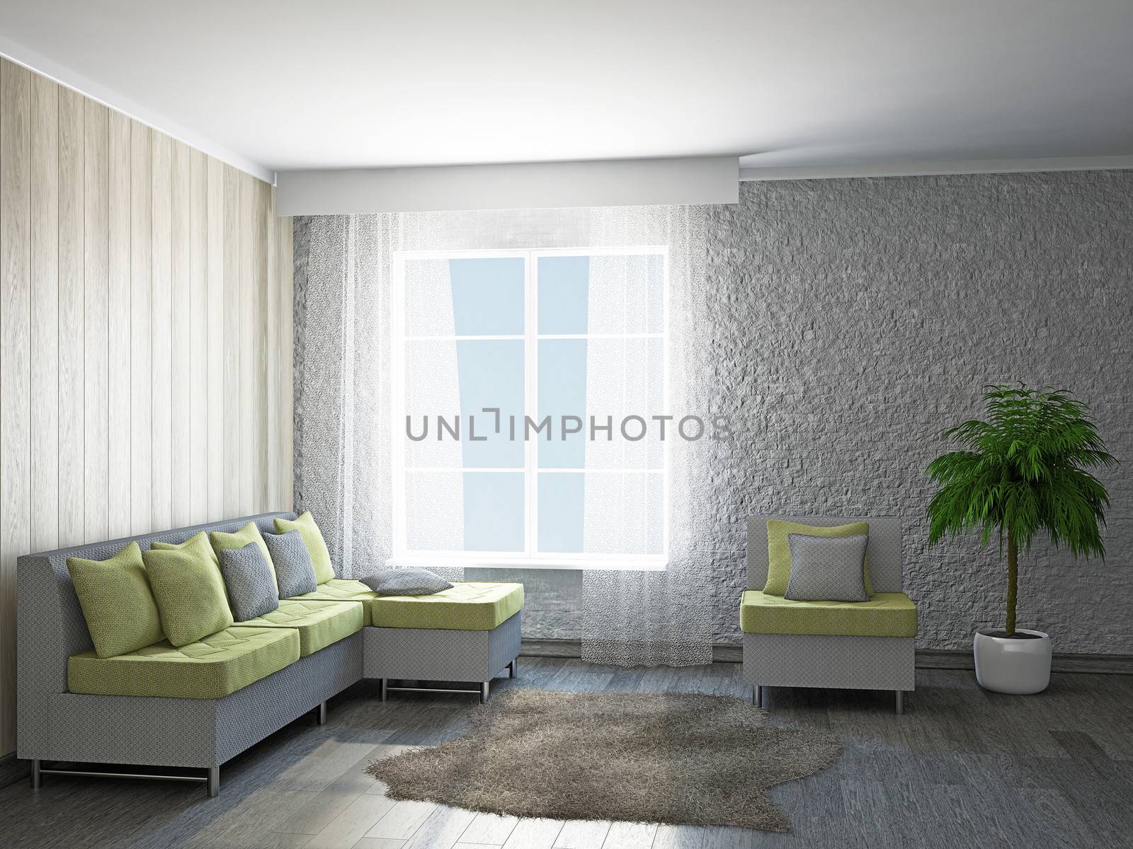 Room with sofa and the armchair near the window