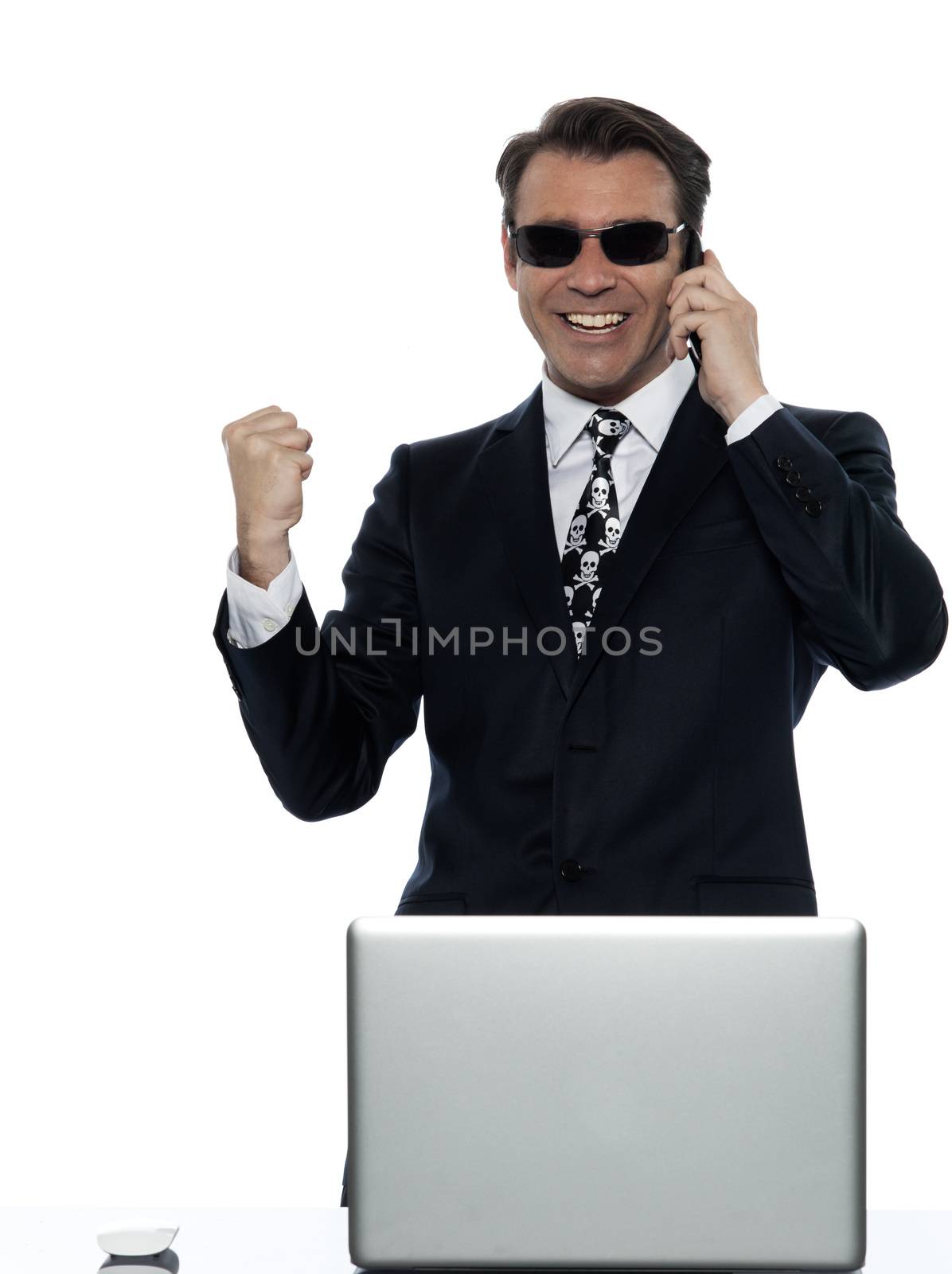 man computer pirate caucasian in studio isolated on white background