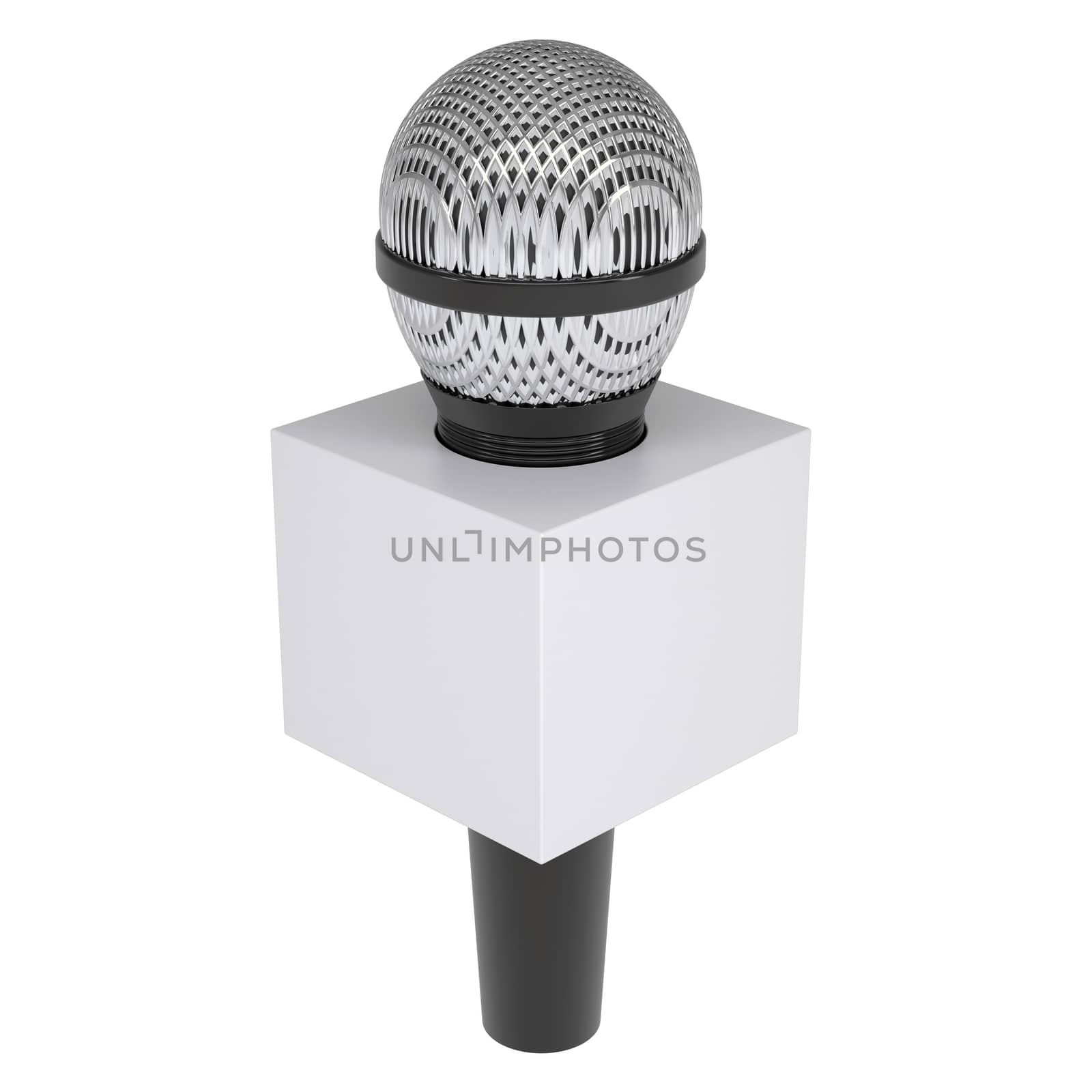 A television microphone with blank advertising cube. Isolated render on a white background