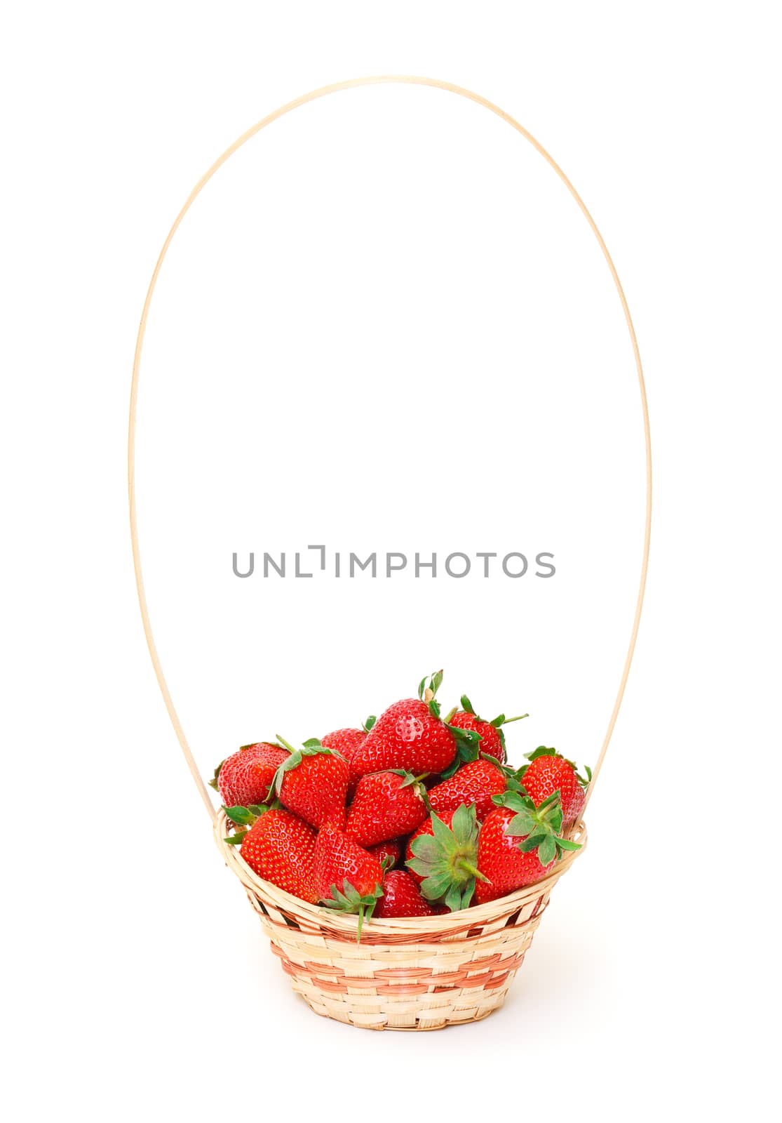 Ripe Red Strawberries in basket, on white background