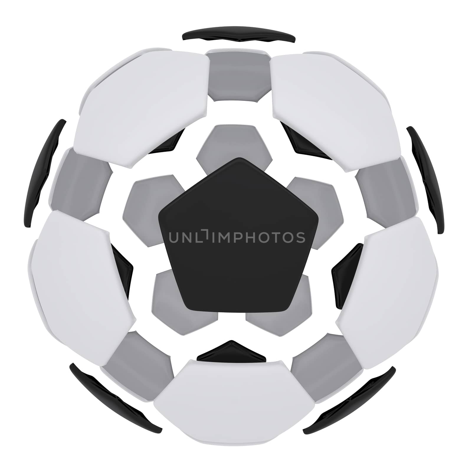 Soccer ball consisting of unconnected parts. Isolated render on a white background