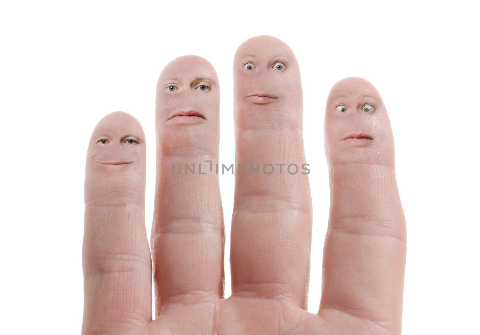 fingers with expressions isolated on white
