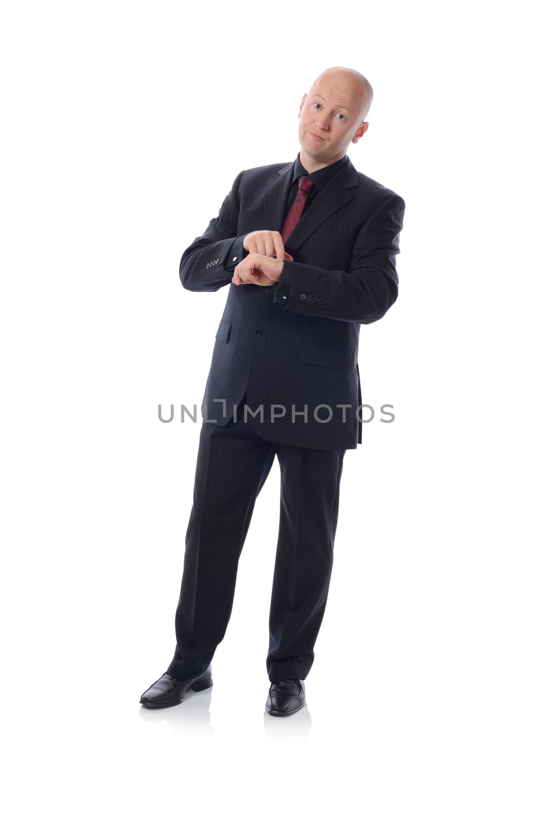 Man in suit concept of deadline isolated on white background