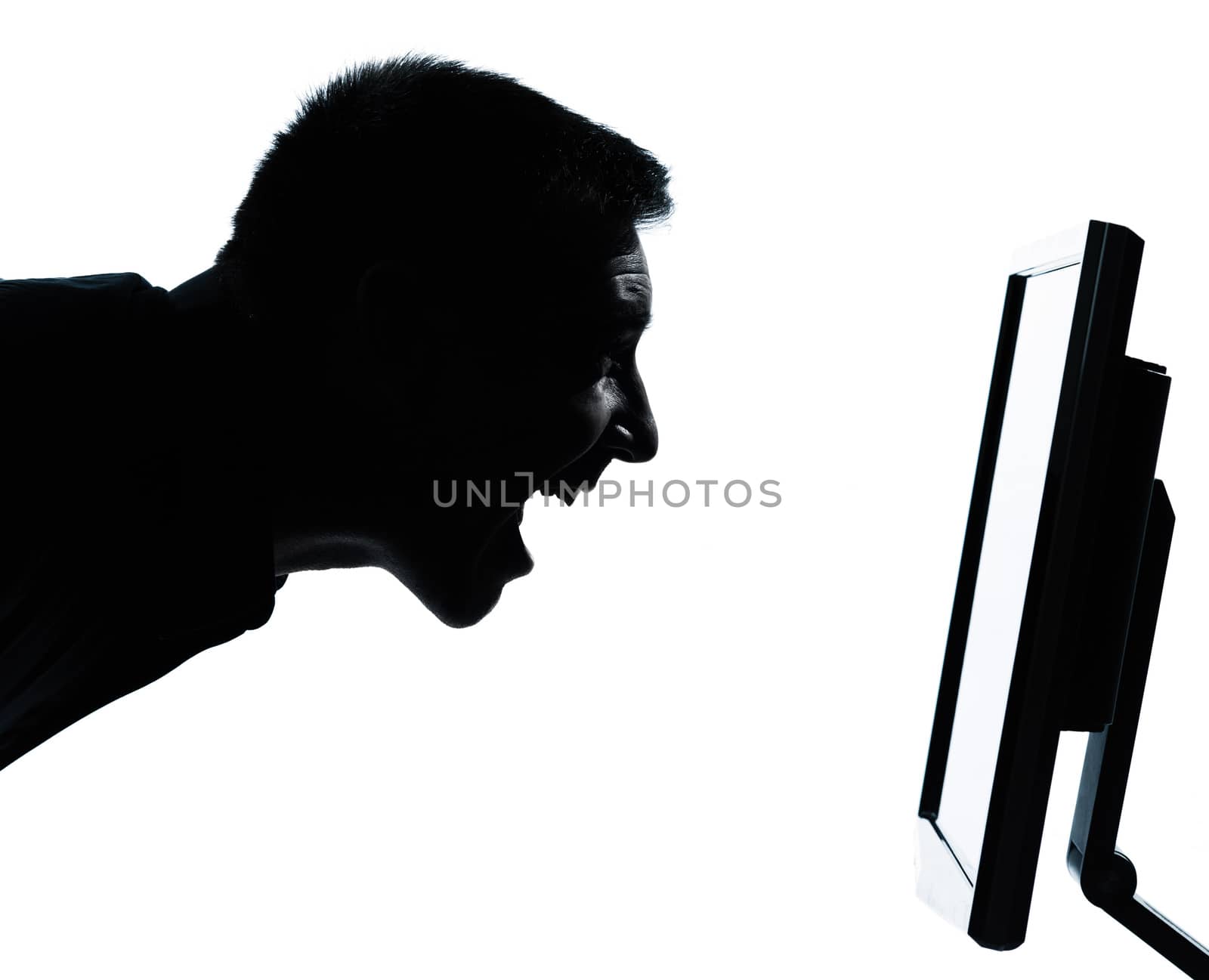 one business man face silhouette with computer screen display ha by PIXSTILL