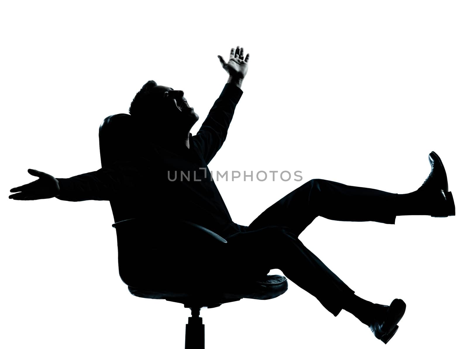 one caucasian business man happy joy  silhouette Full length in studio isolated on white background
