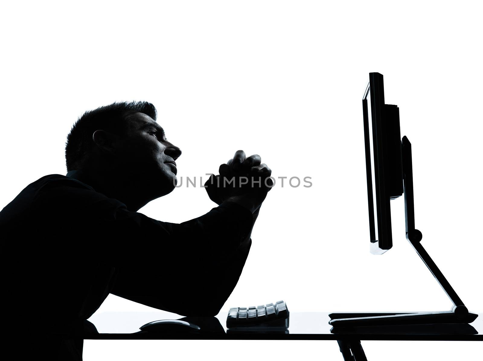one business man silhouette computer computing begging despair by PIXSTILL