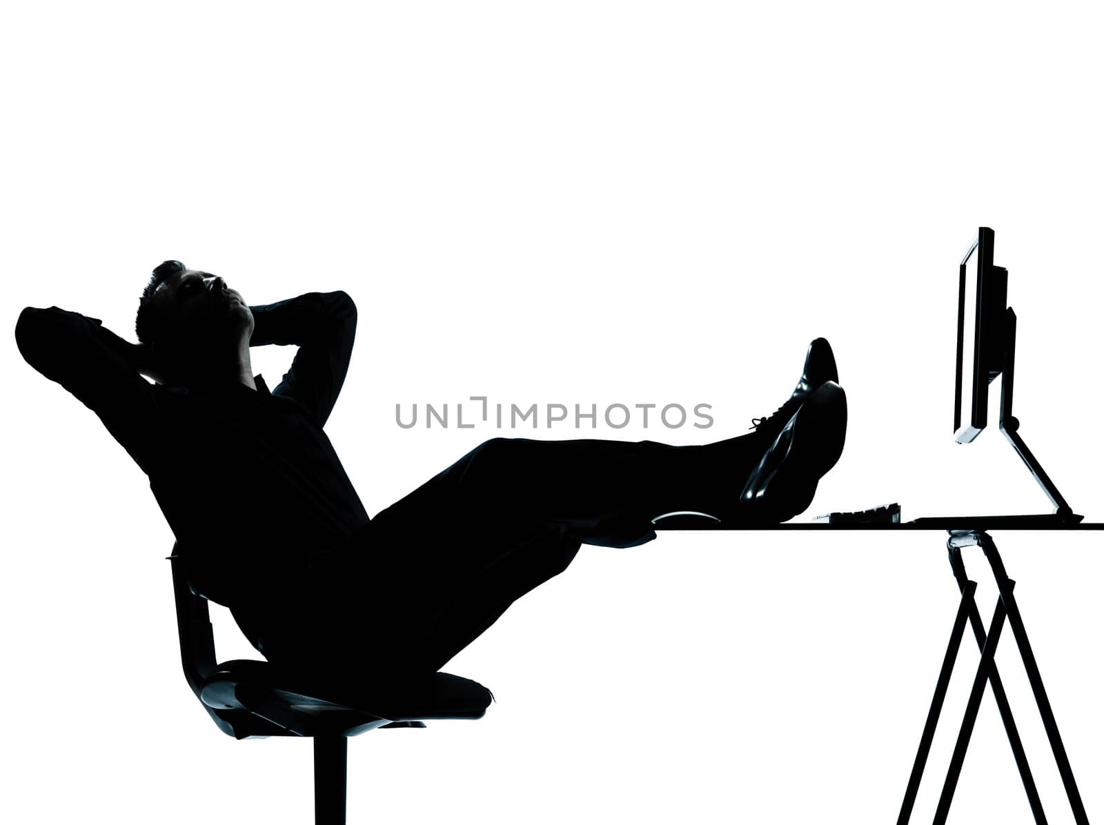 one business man computer computing relaxing silhouette by PIXSTILL