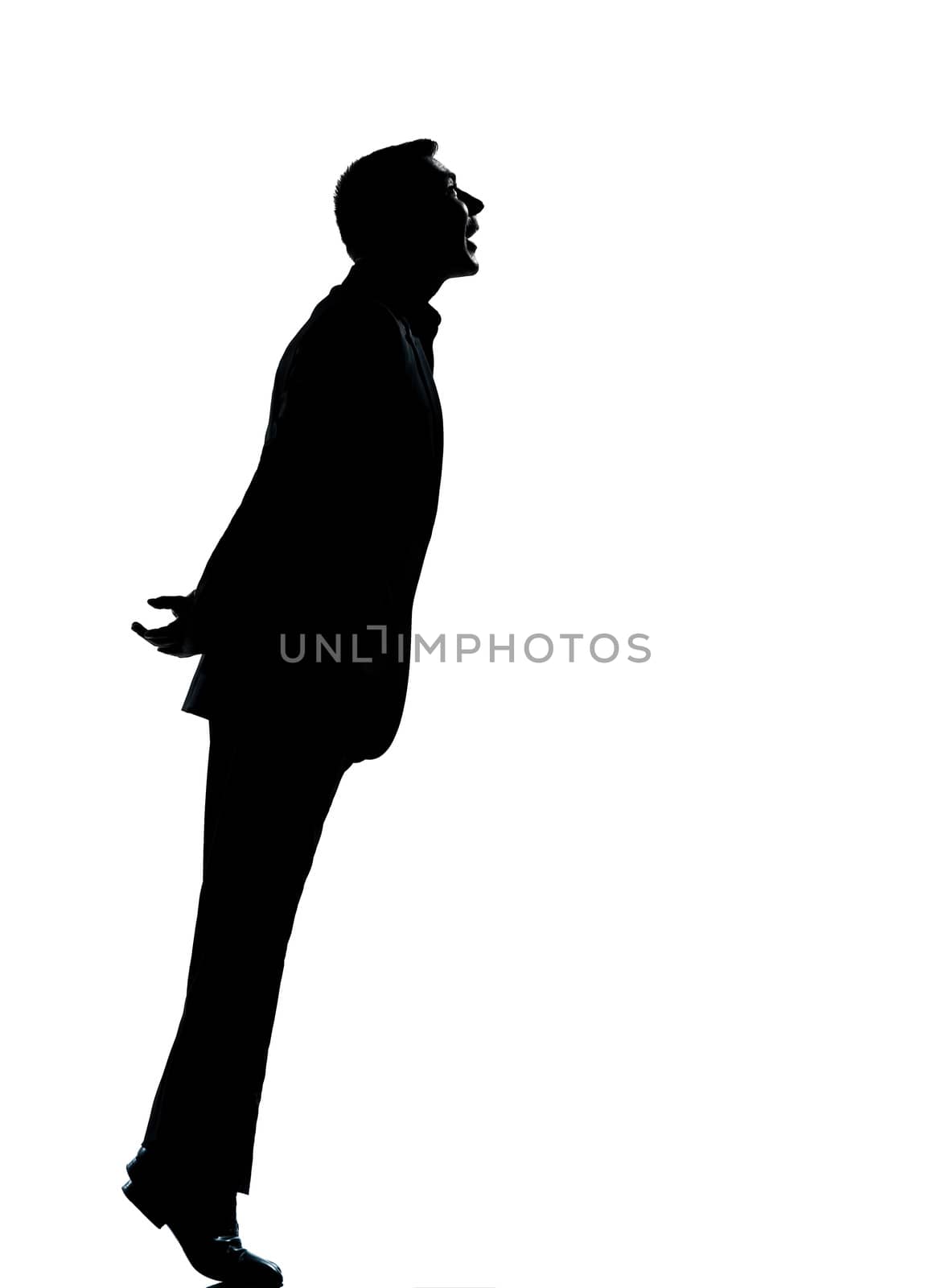 one business man silhouette tiptoe looking up by PIXSTILL