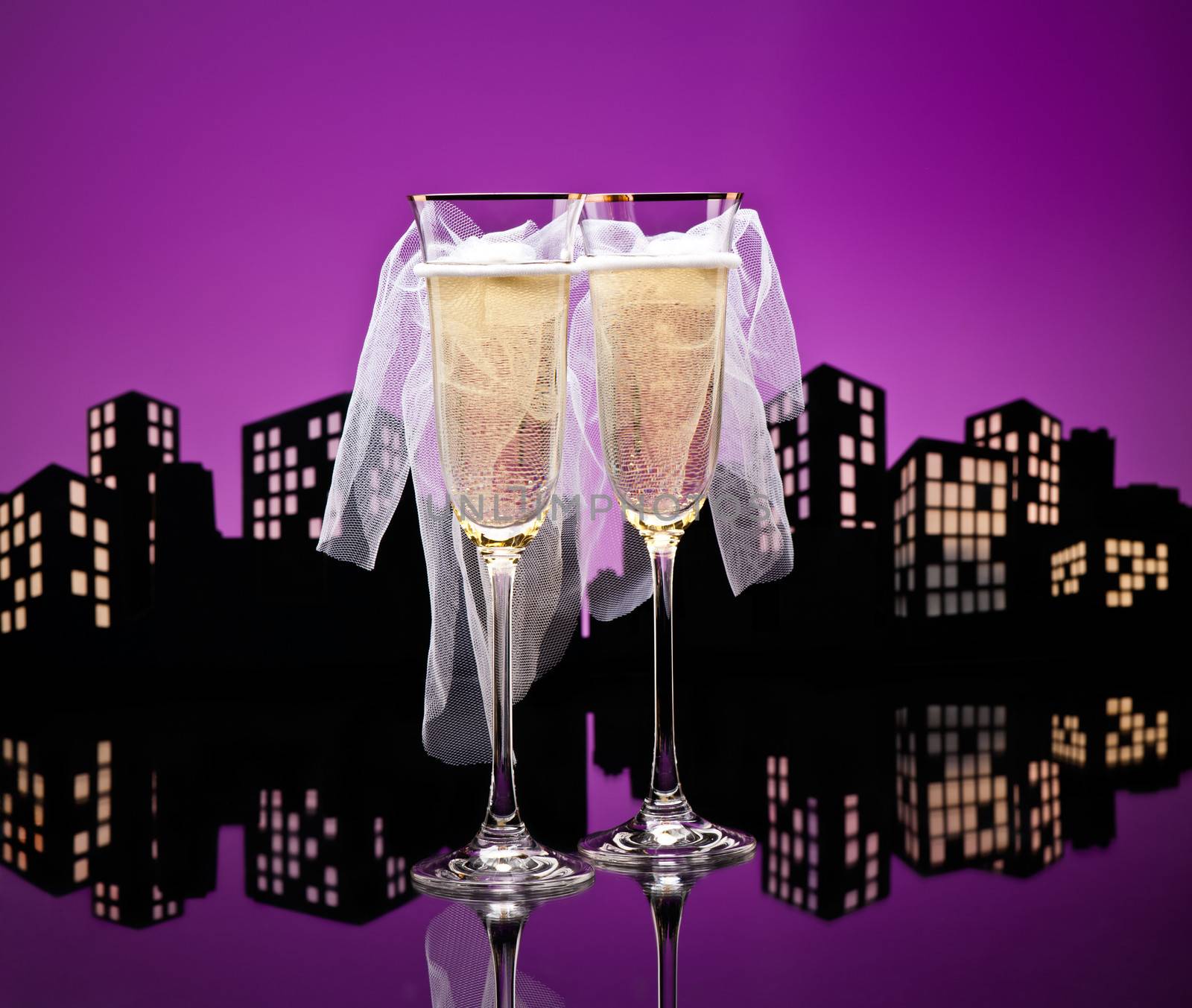 Metropolis Champagne glasses with conceptual same sex decoration Lesbian
