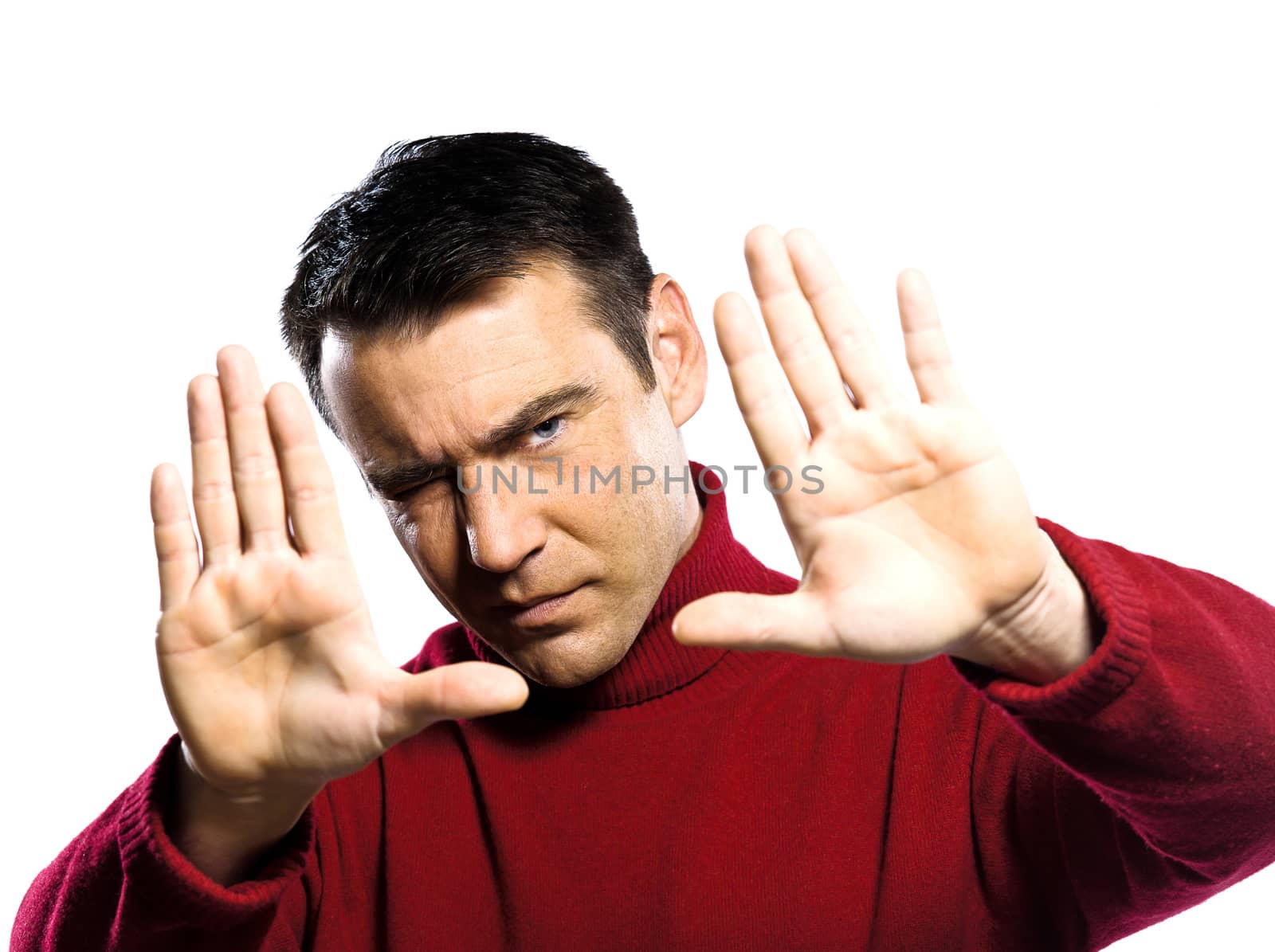 caucasian man gesture Finger Frame by PIXSTILL