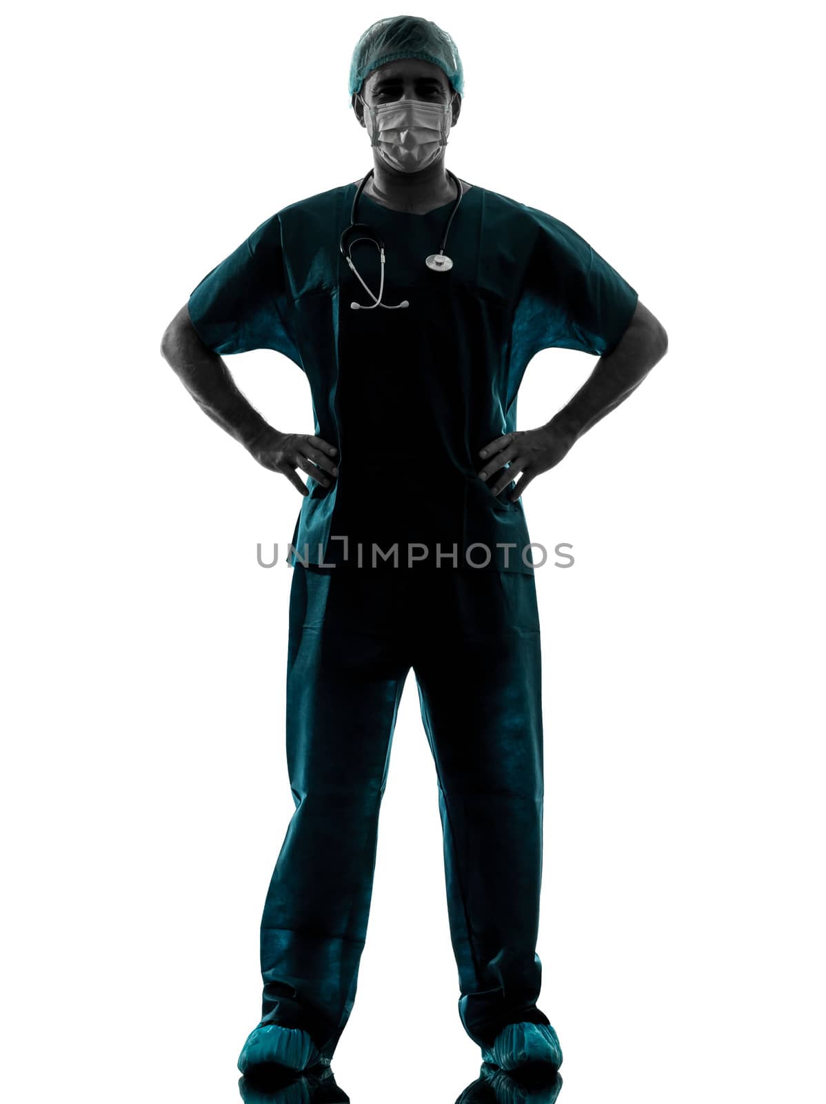 doctor surgeon man with face mask silhouette by PIXSTILL