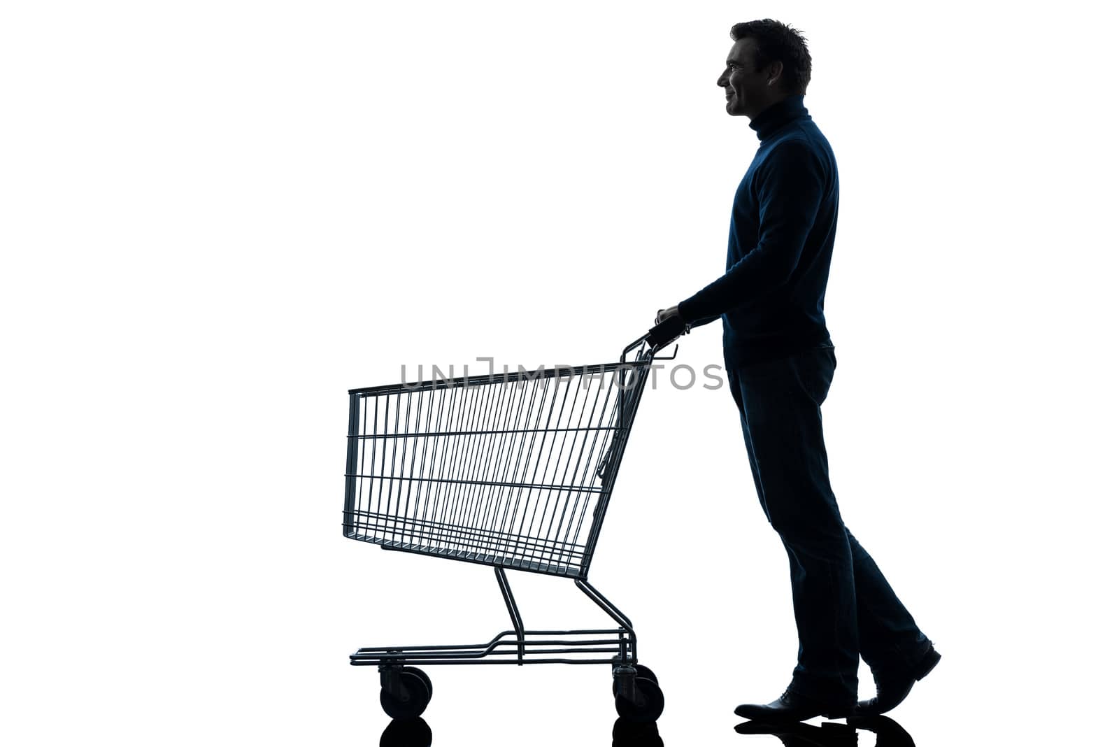 man with empty shopping cart silhouette by PIXSTILL