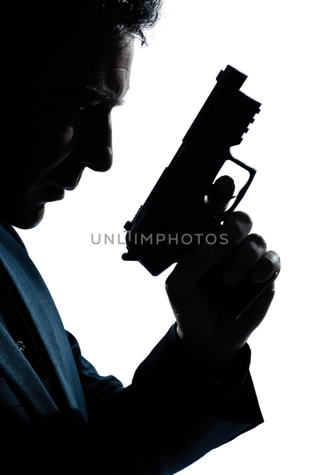 silhouette man portrait with gun by PIXSTILL