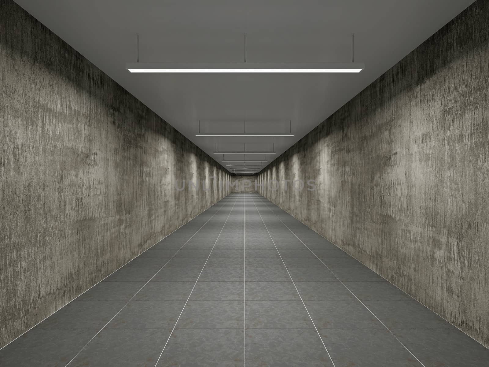 The empty big corridor with  old wall