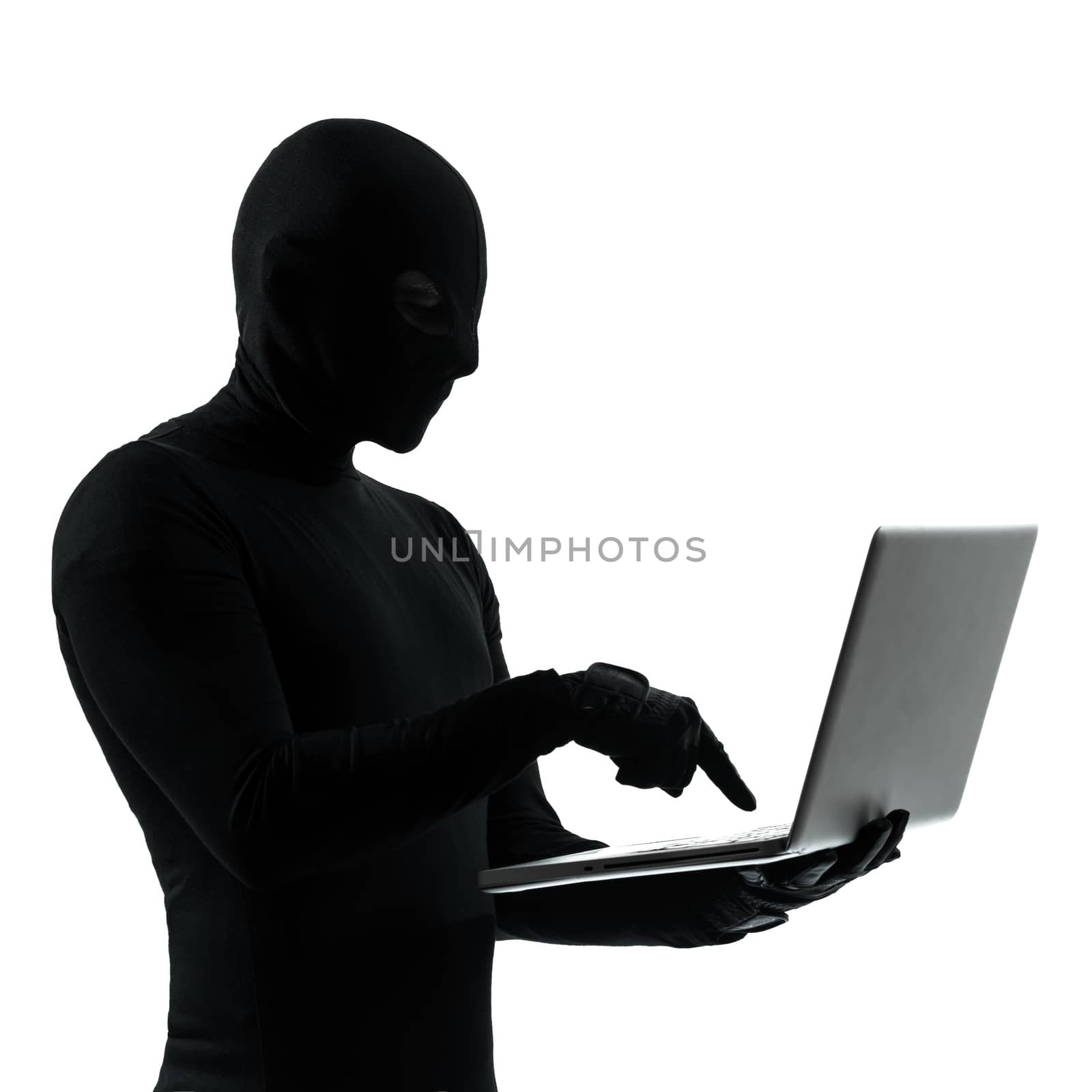 thief criminal computer hacker  in silhouette studio isolated on white background