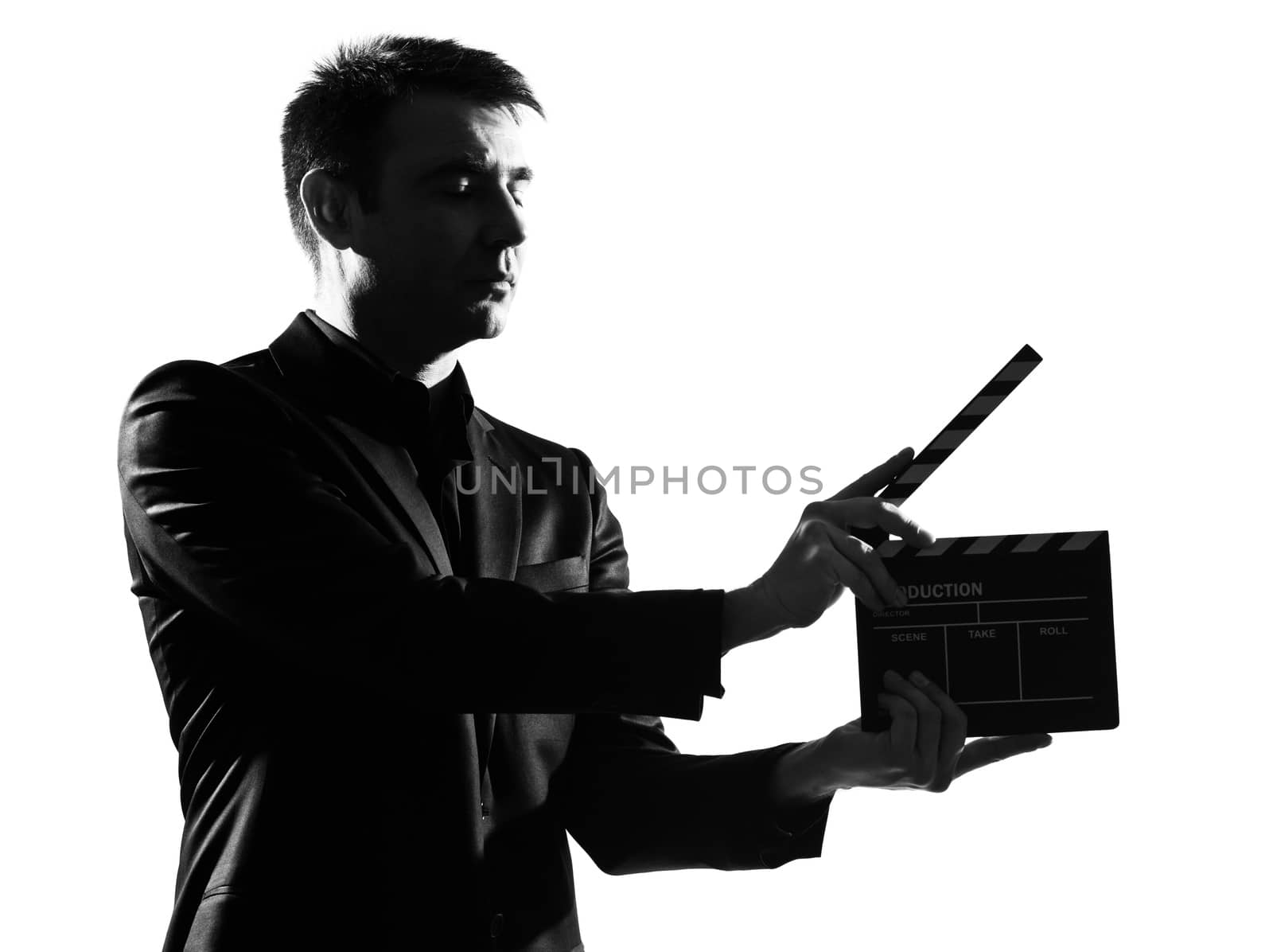 silhouette  man with clapboard by PIXSTILL