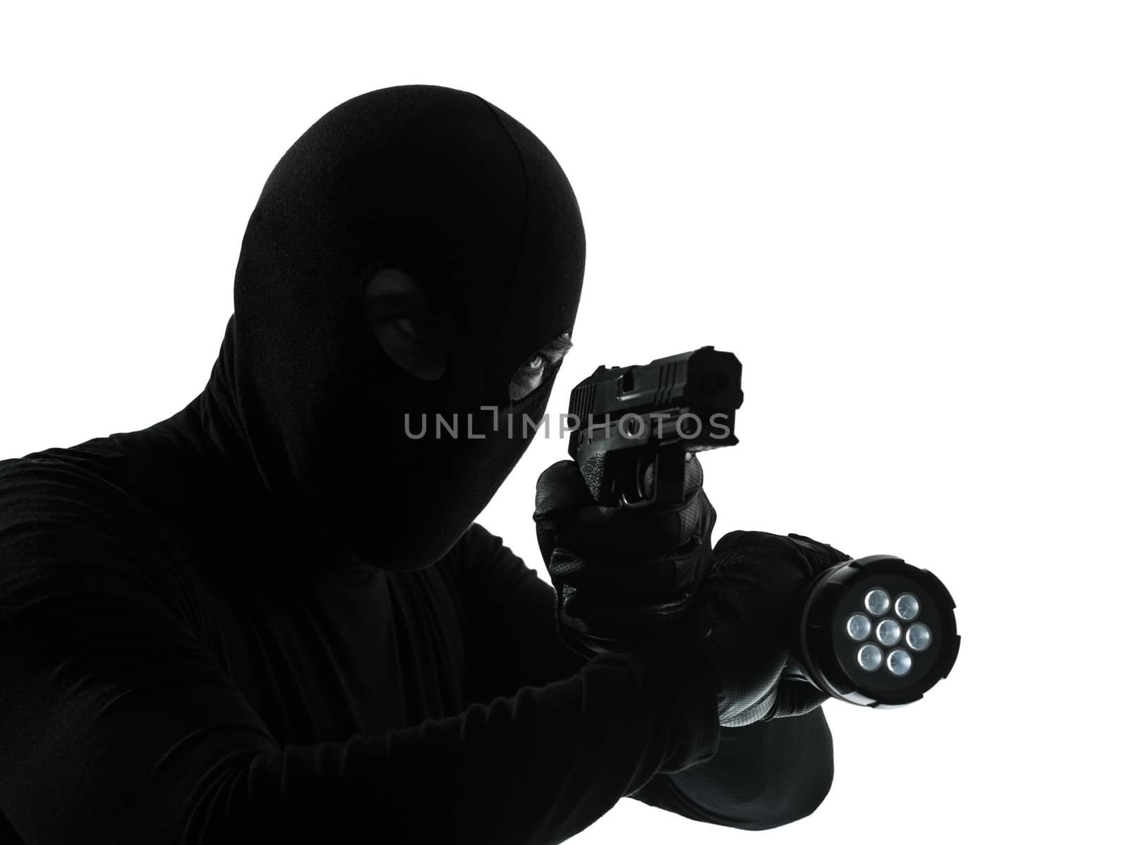 thief criminal in silhouette studio isolated on white background
