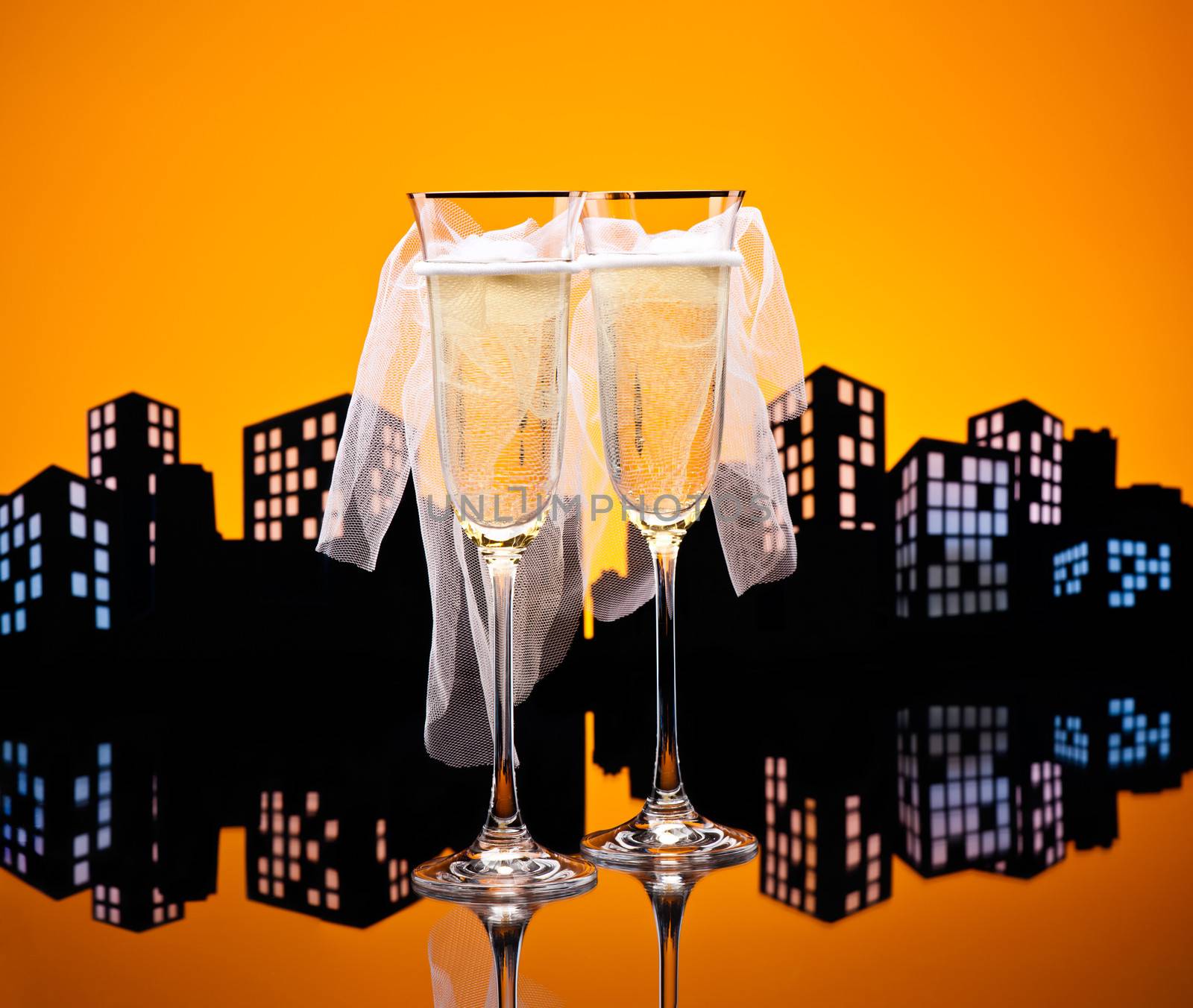 Metropolis Champagne glasses with conceptual same sex decoration Lesbian