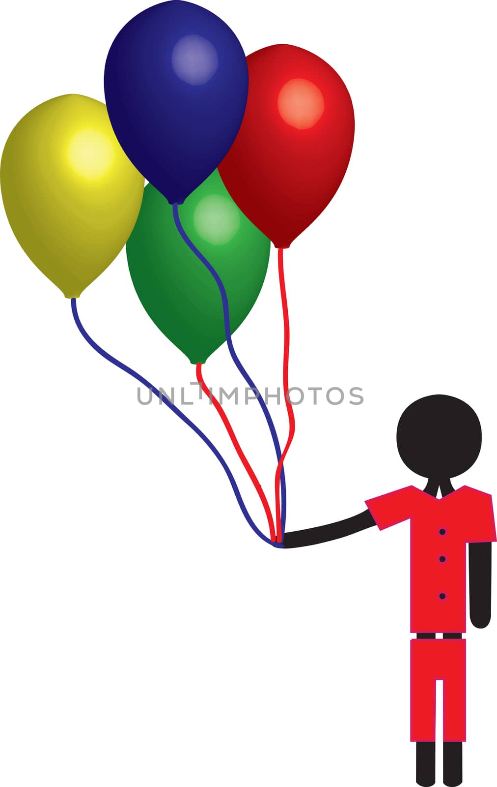 boy with balloons
in red blue yellow and green
