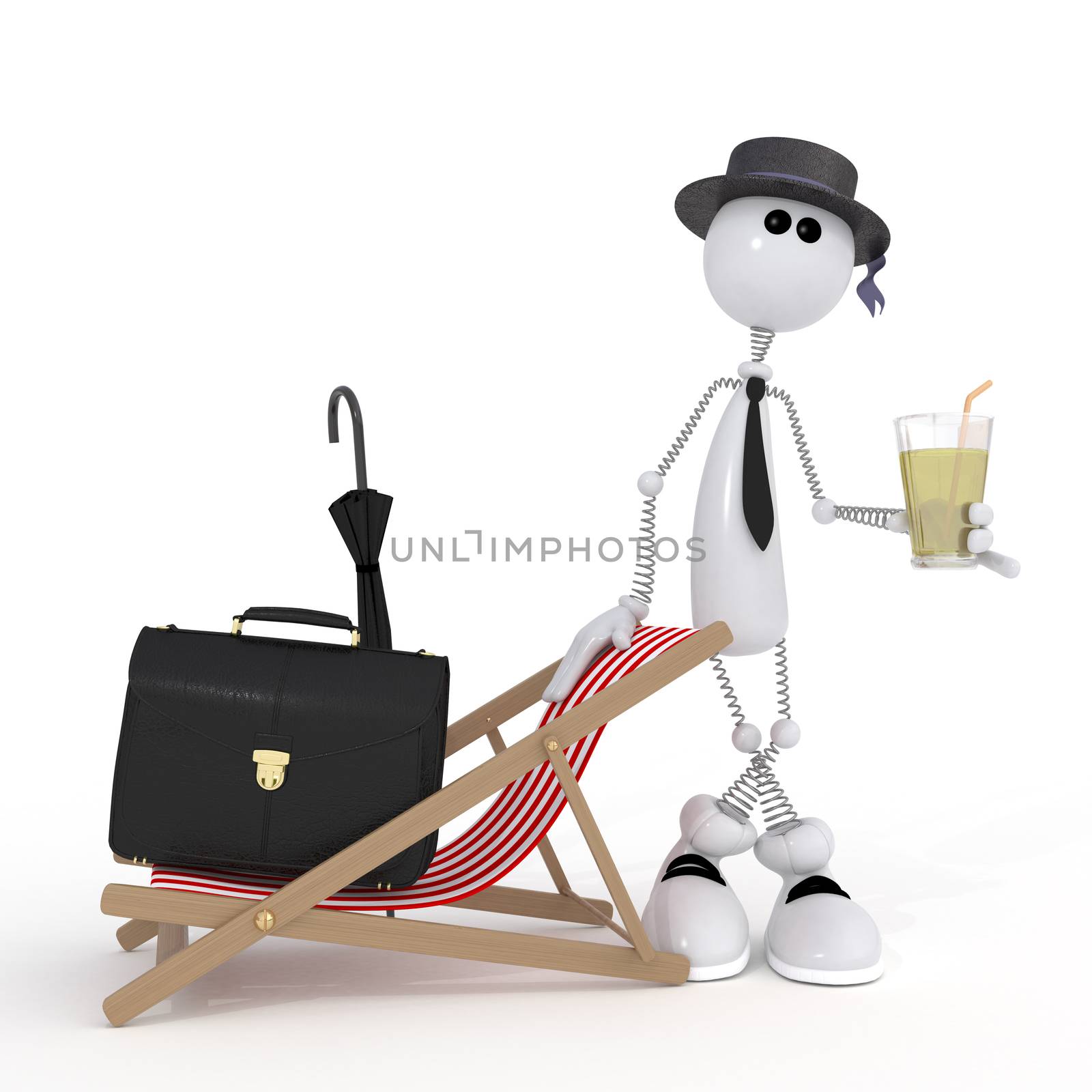 The 3D little businessman on a beach. by karelin721